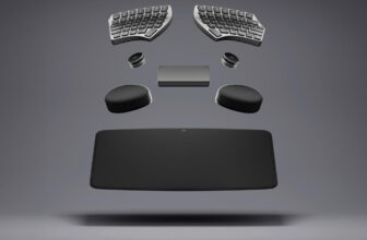 The Nuio Stream is a customizable cut up ergonomic keyboard with magnetic peripherals